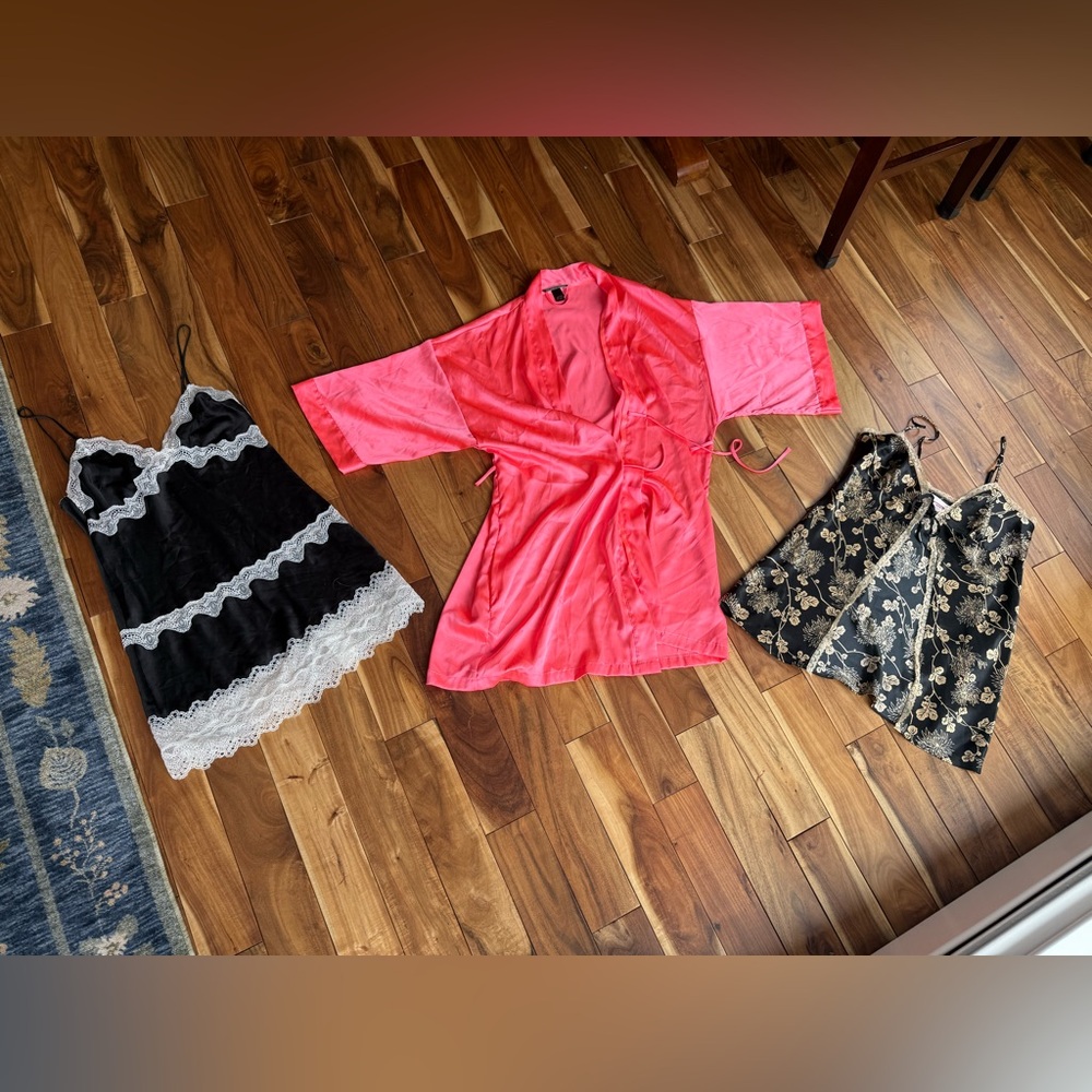 Victoria's Secret Robe (M), satin slip (M)  AND baby doll lingerie (S)